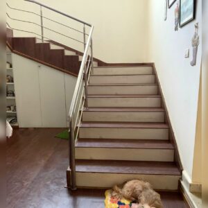 Laminated Wooden Flooring installed on stairs.